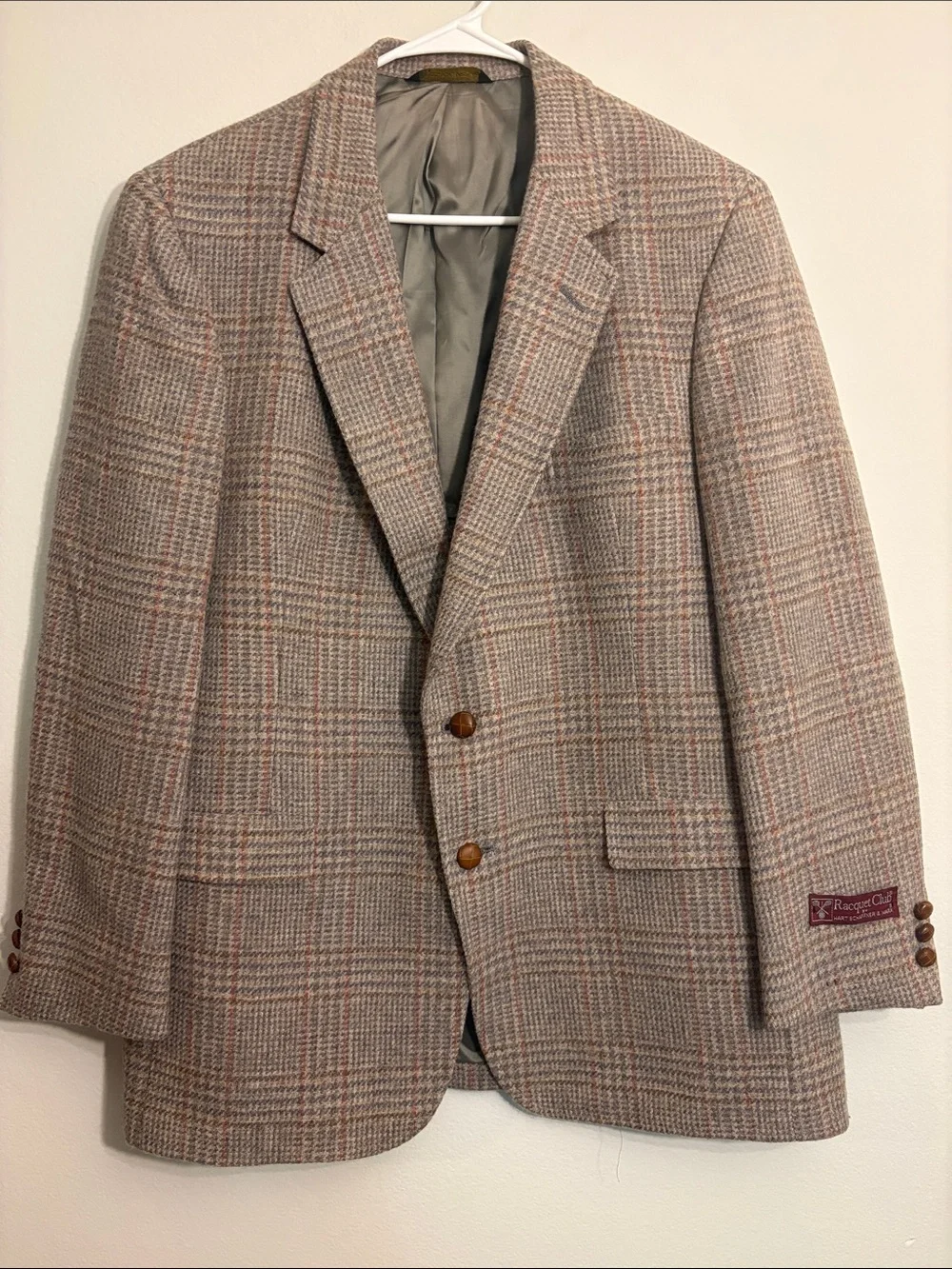 Men's Plaid Sport Coat Blazer in Beige virgin wool Subtle Rust Check